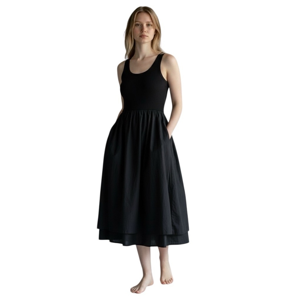 A New day black dress with slight hi/low bottom, tank top, cotton bottom, sz M